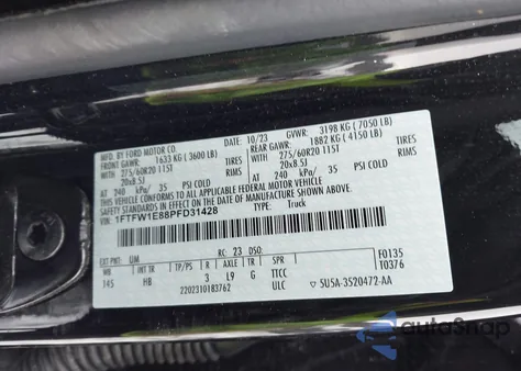 2023 Ford F-150 Lariat из США, поврежденный, VIN 1FTFW1E88PFD31428